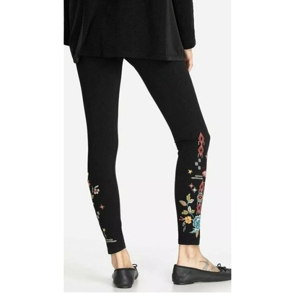 Johnny Was Pants - Johnny Was Cara Legging Black Embroidery Floral Sz XL NWT